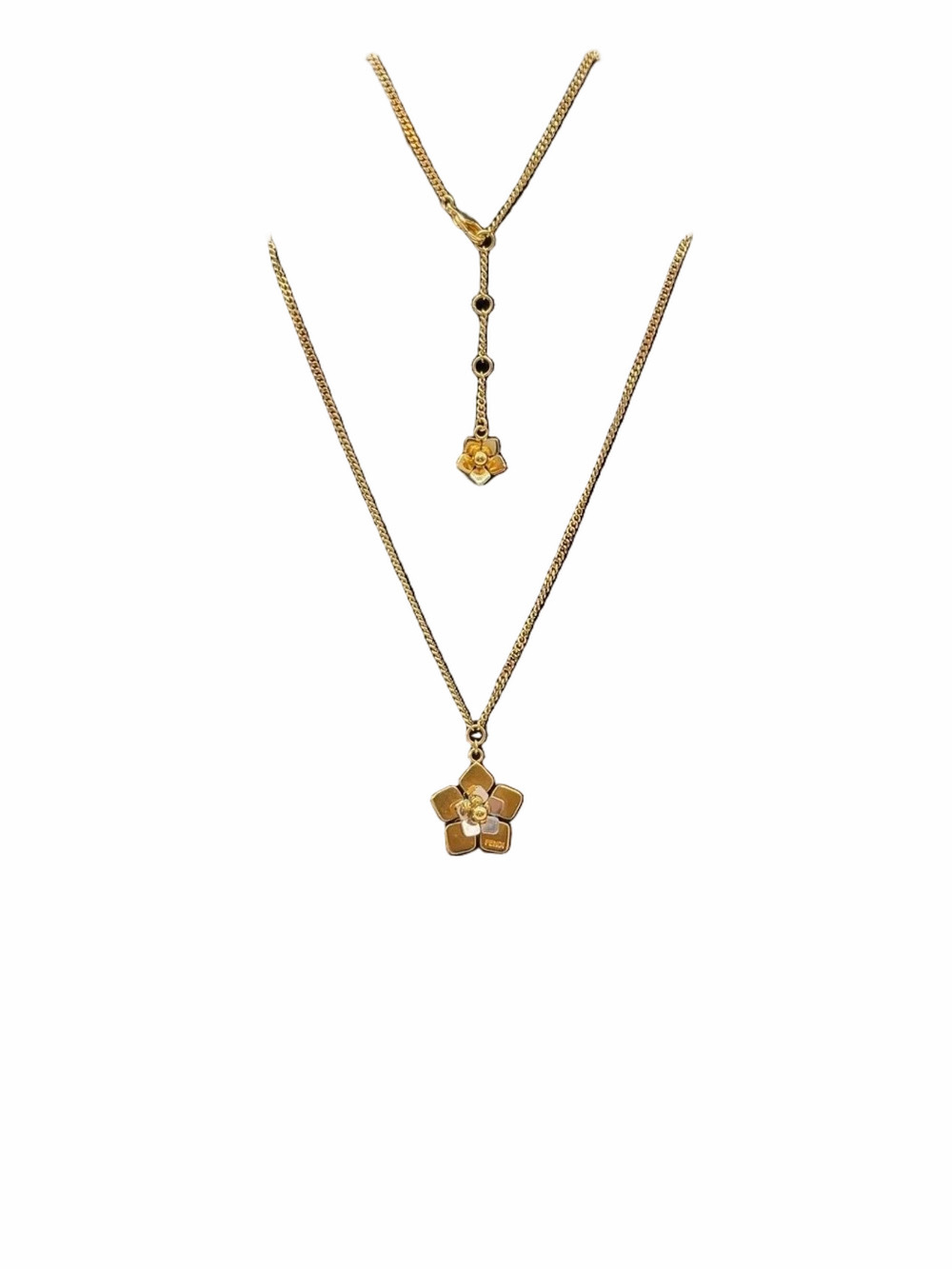 Fendi Blossom Two-Tone Flower Necklace- 
Gold, Silver
